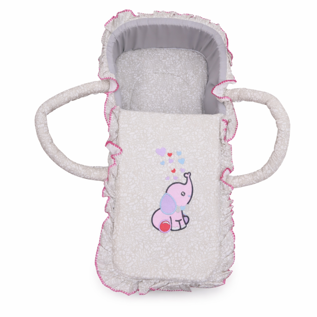Infant Moses Basket with Elephant Embroidery | Little Darling
