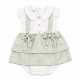 Baby Girls White & Mint Bow Dress Romper Set
