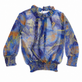 Girls Blue Abstract Print Smocked Top