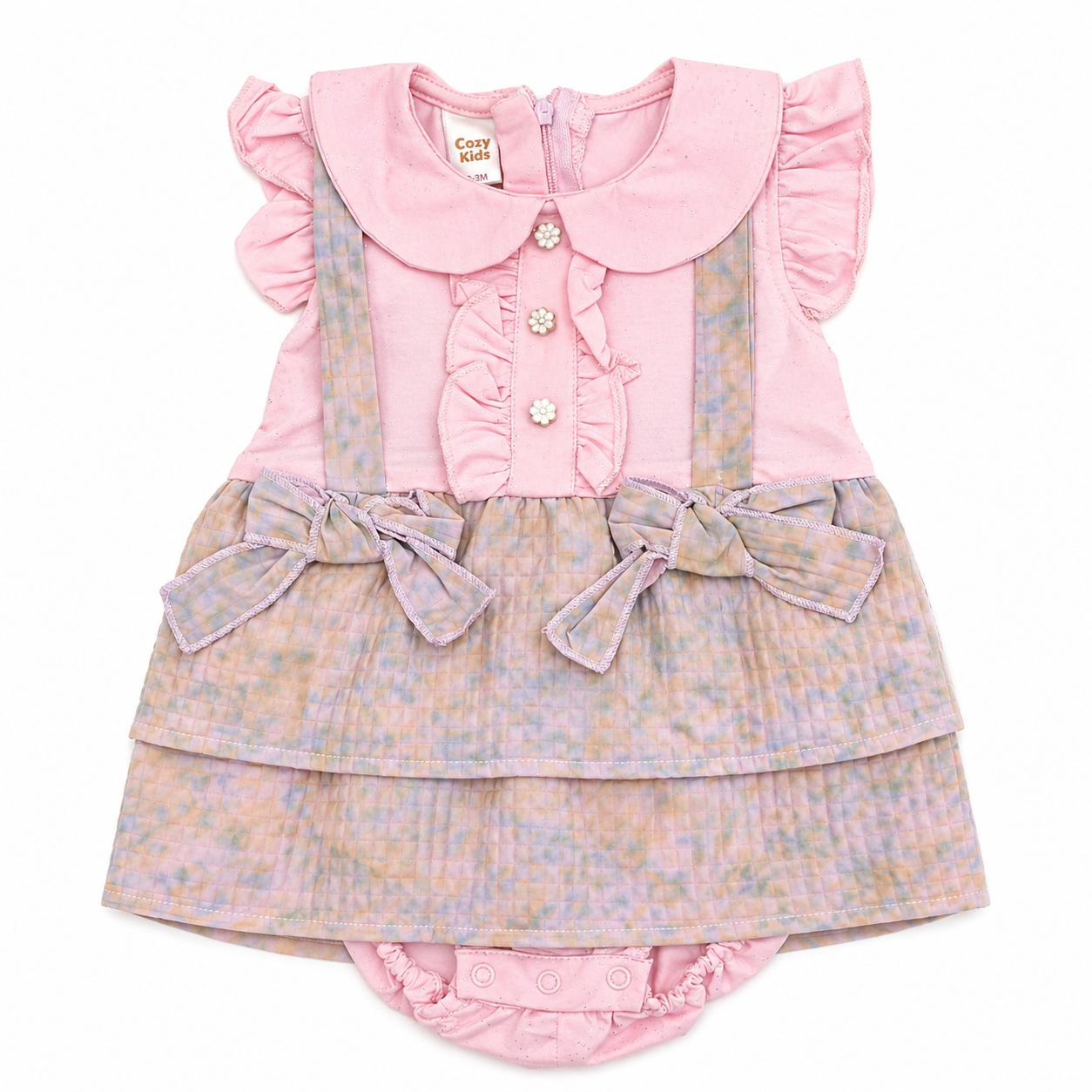 Baby Girls Pink & Pastel Bow Dress Romper Set
