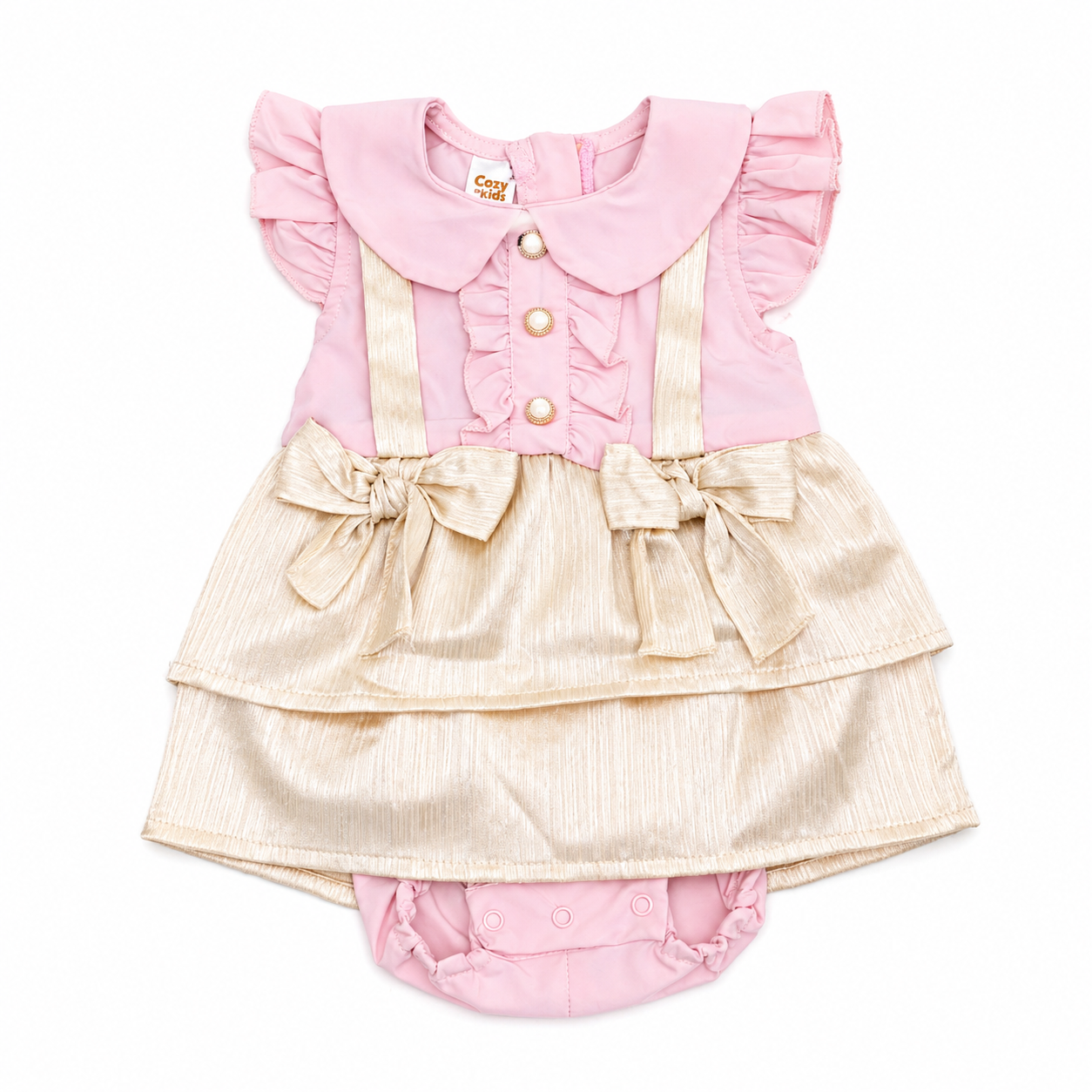 Baby Girls Pink & Pastel Bow Dress Romper Set