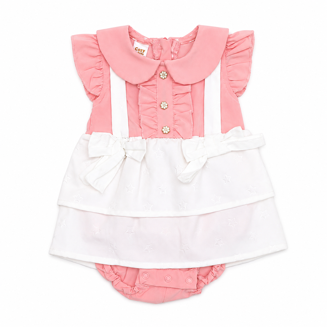 Baby Girls Pink & Pastel Bow Dress Romper Set