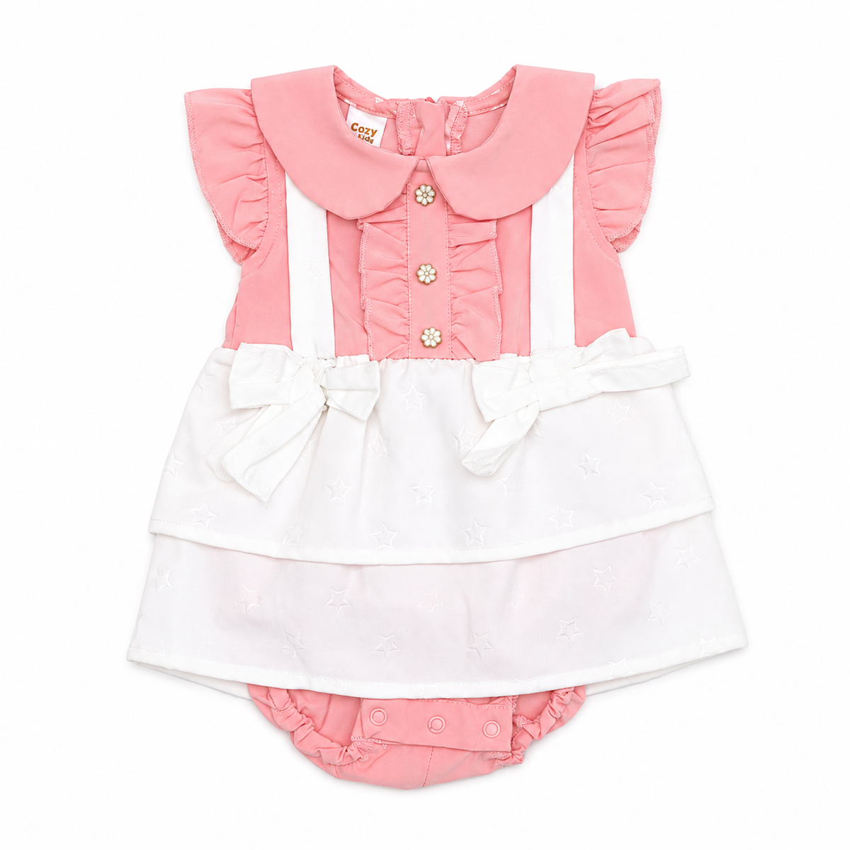 Baby Girls Pink & Pastel Bow Dress Romper Set