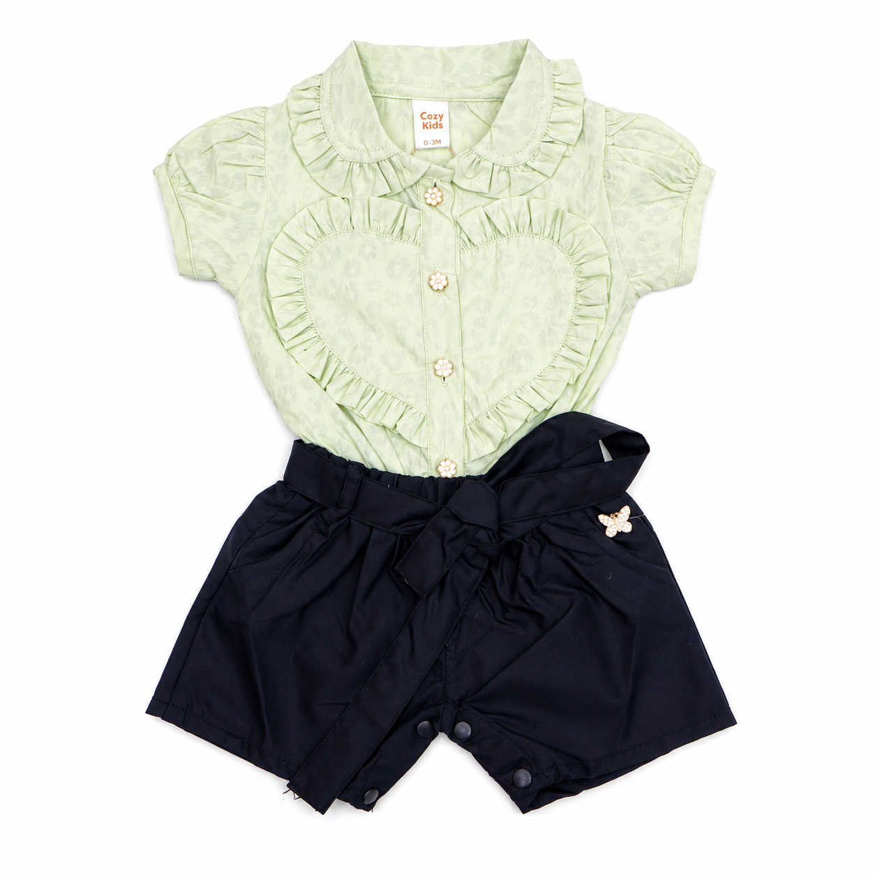 Baby Girls Mint Heart Top & Black Shorts Set