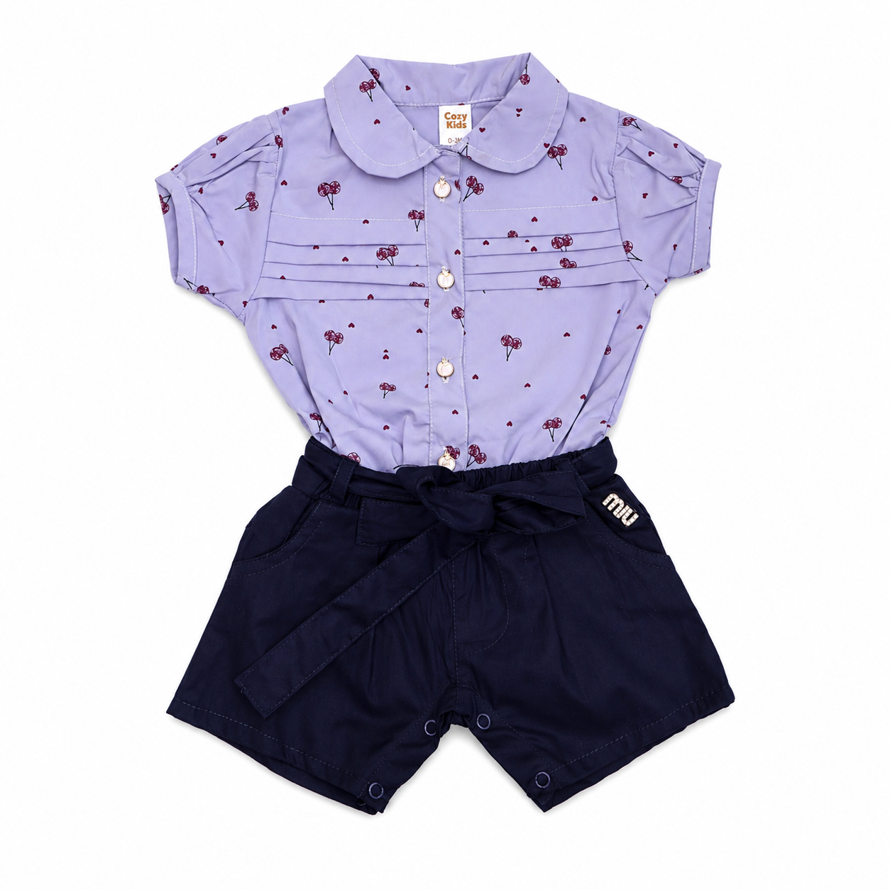 Baby Girls Lavender Cherry Top & Navy Shorts Set