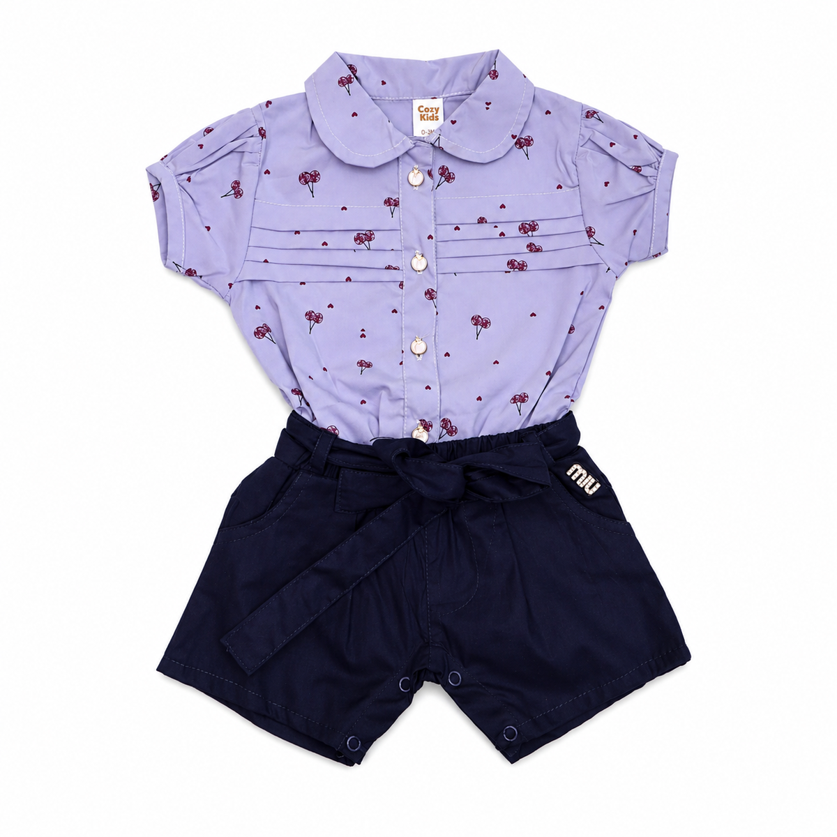 Baby Girls Lavender Cherry Top & Navy Shorts Set