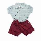Baby Girls Lavender Cherry Top & Maroon Shorts Set