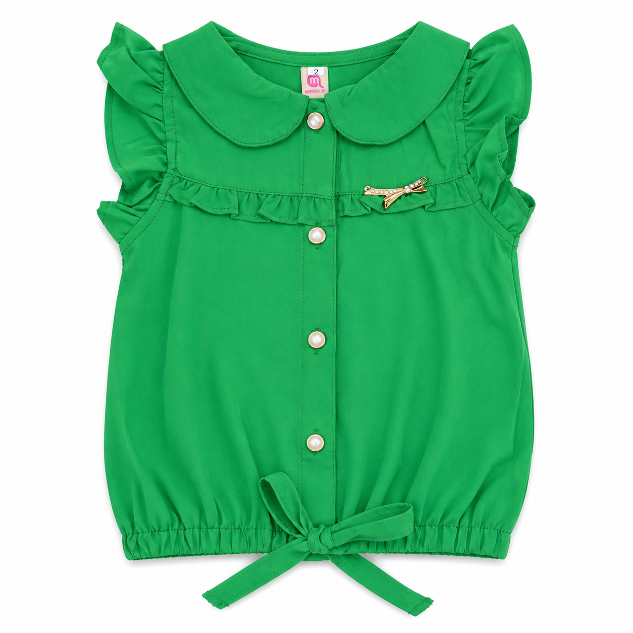 Baby Girls Green Frill Collar Tie Up Top