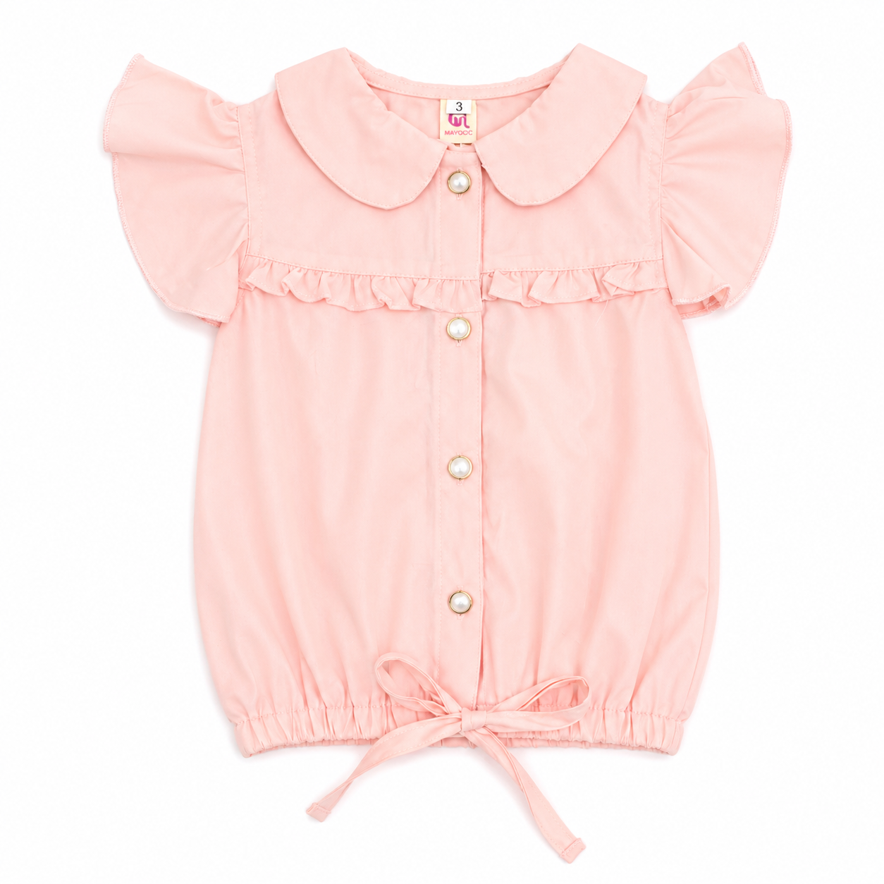 Baby Girls Pink Frill Collar Tie Up Top