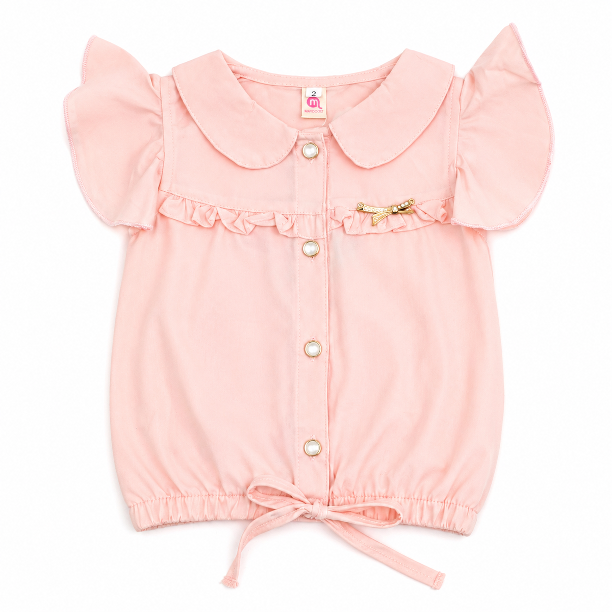 Baby Girls Peach Frill Collar Romper