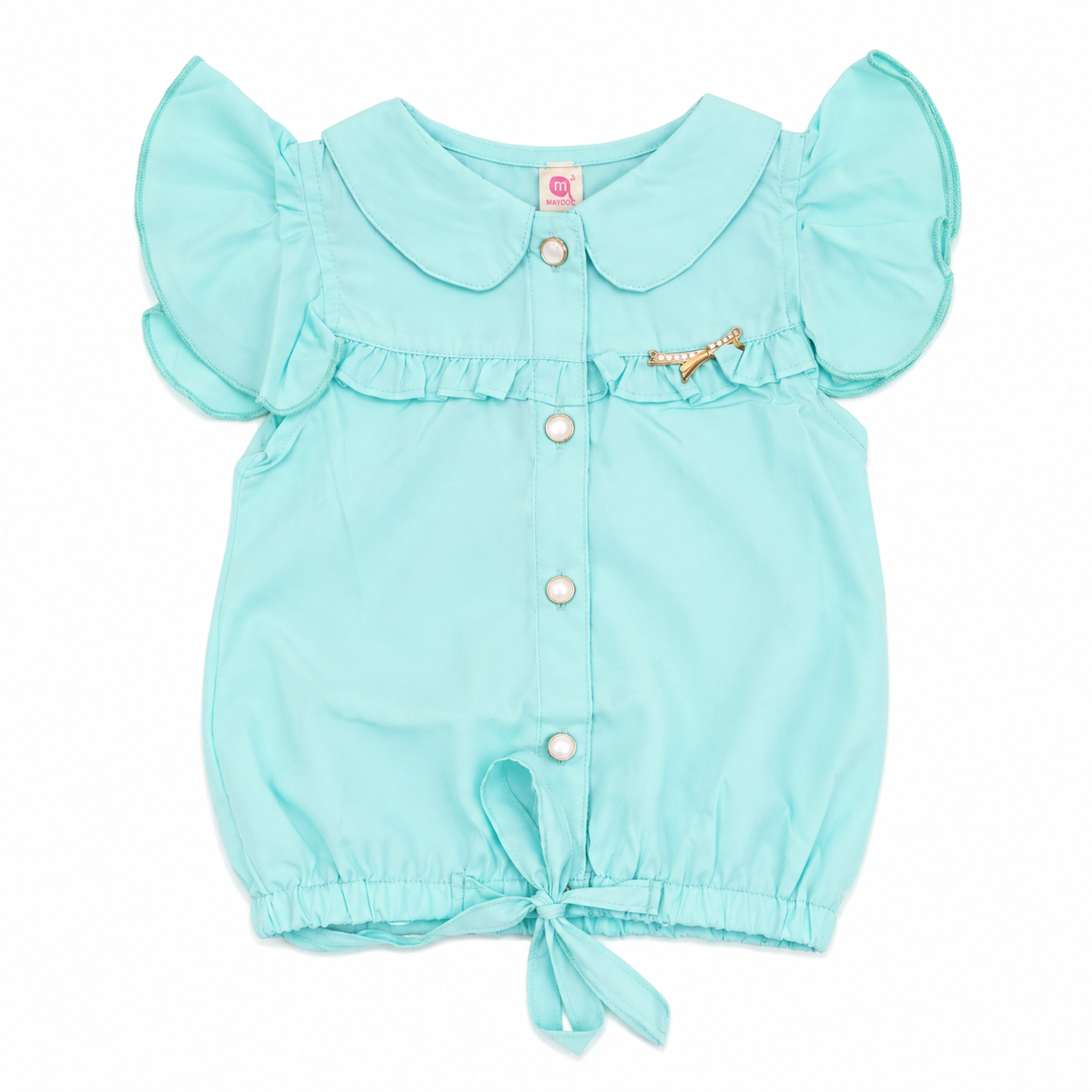 Baby Girls Aqua Frill Collar Romper