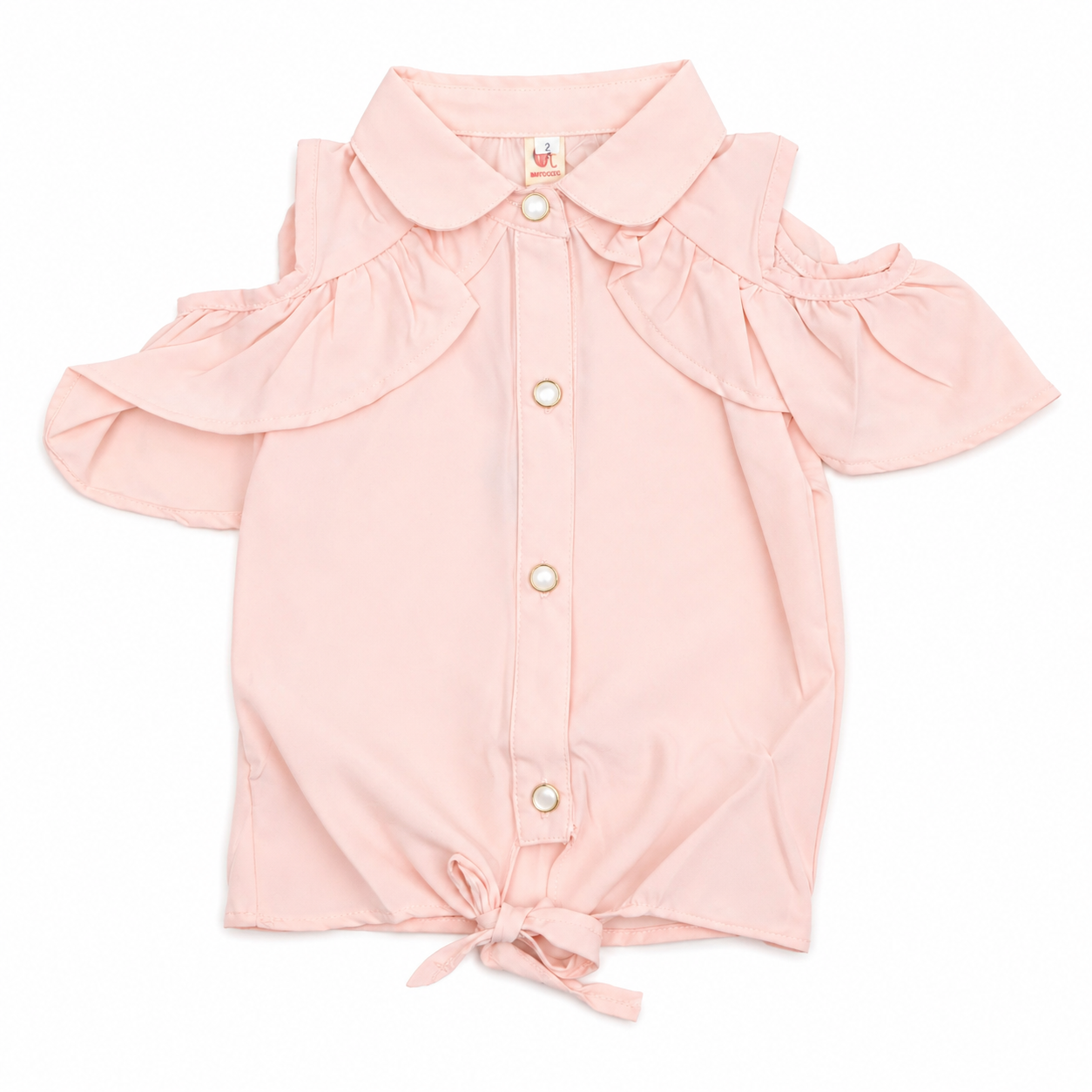 Baby Girls Peach Cold Shoulder Frill Top