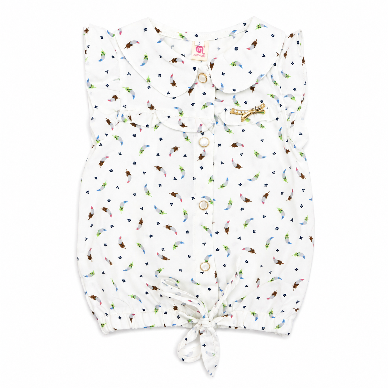 Baby Girls Printed Frill Romper with Bow