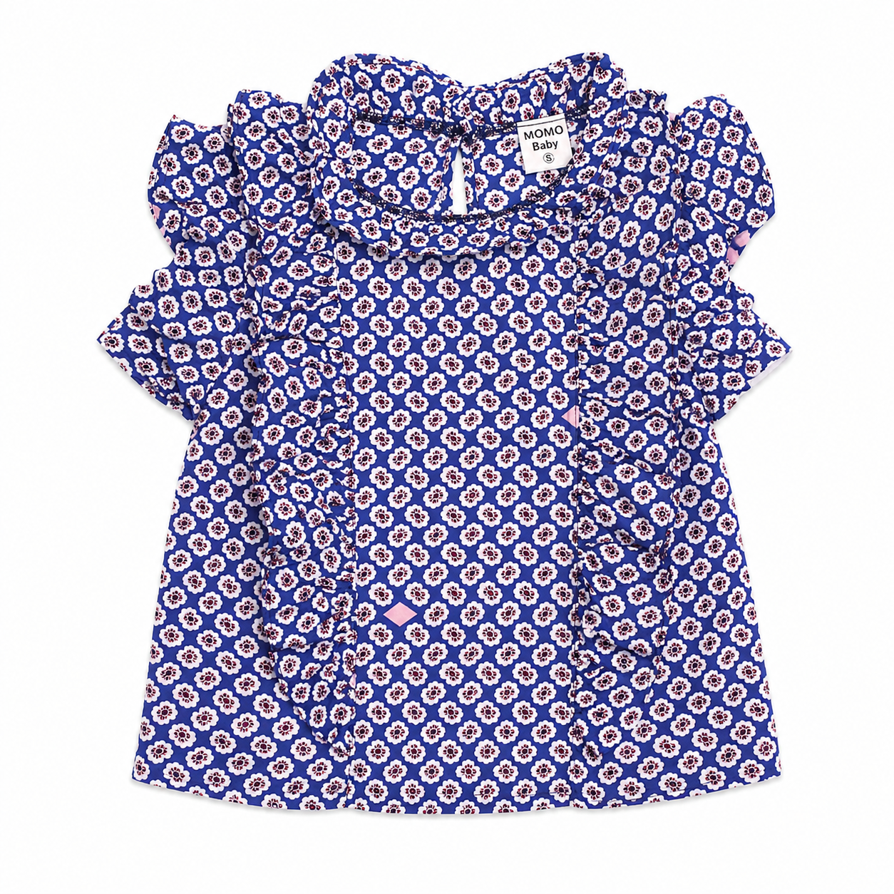 Premium Baby Girls Blue Floral Ruffle Collar Top
