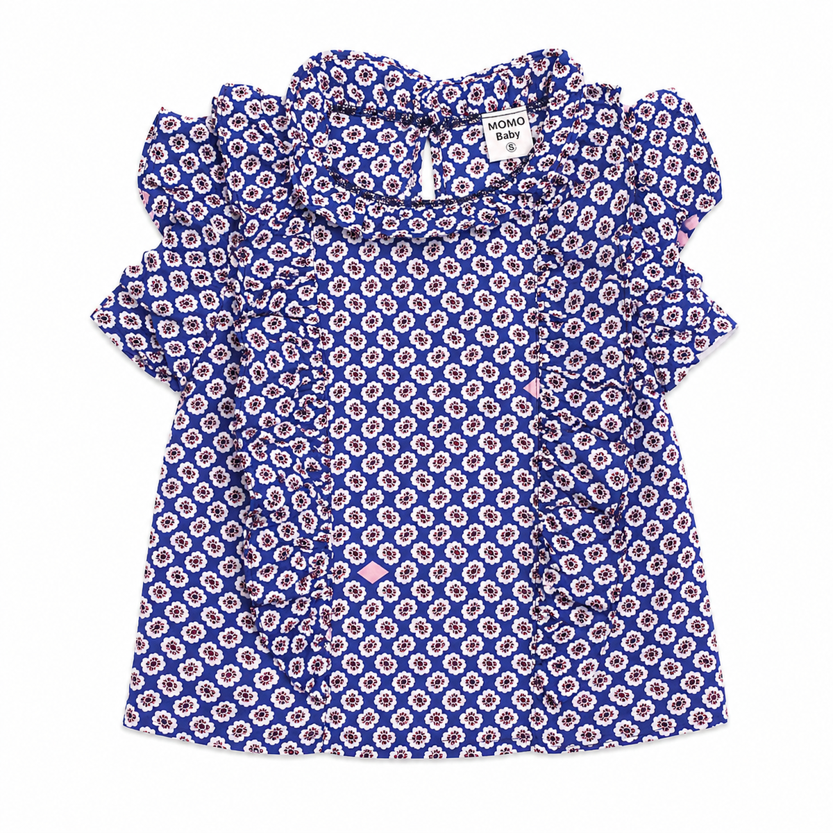Premium Baby Girls Blue Floral Ruffle Collar Top