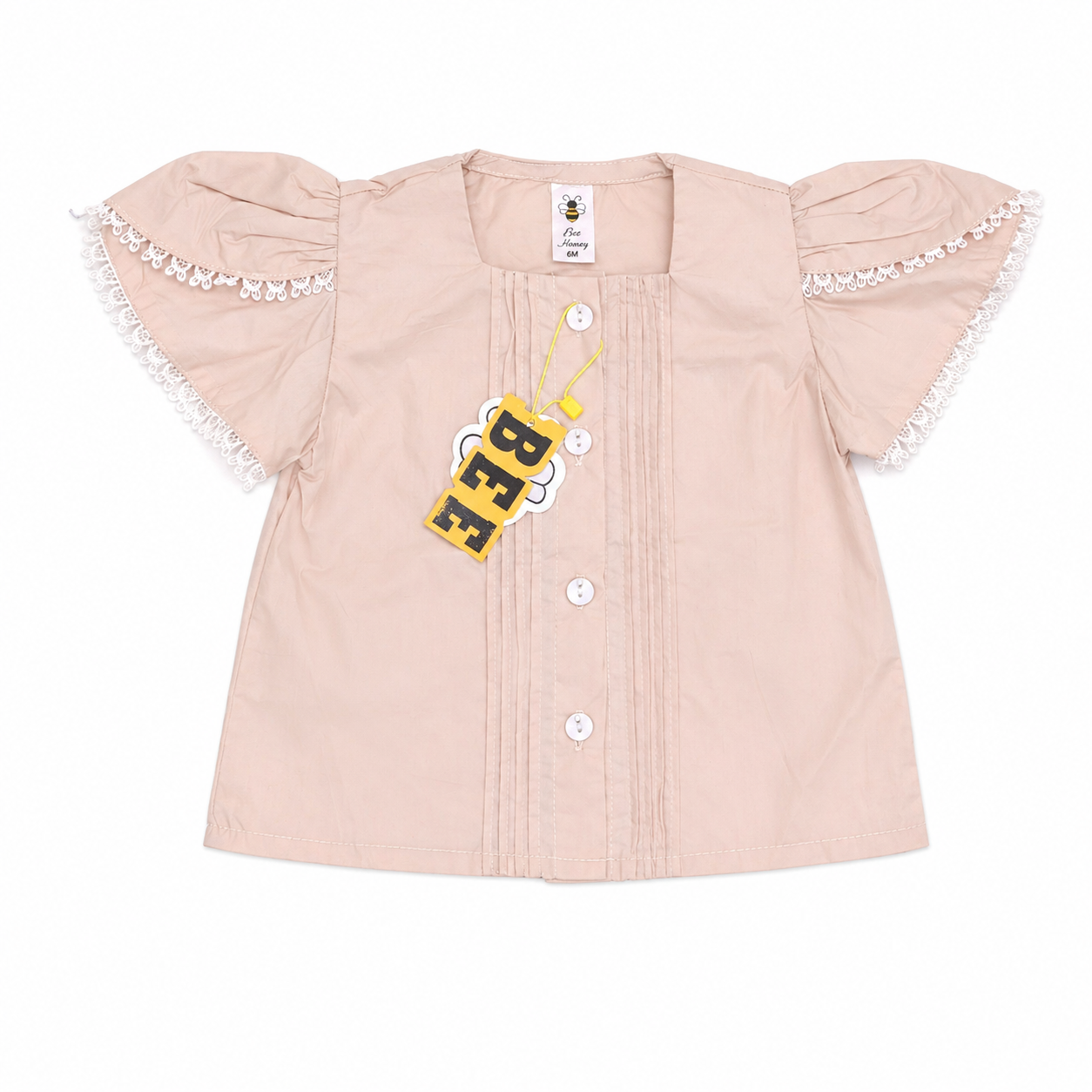 Baby Girls Peach Lace Sleeve Top Premium