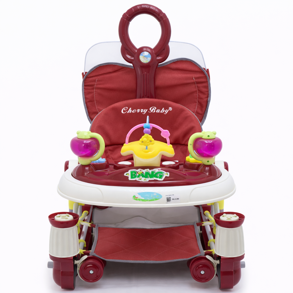 Cherry Baby Musical Walker with Toy Tray & Push Handle Red