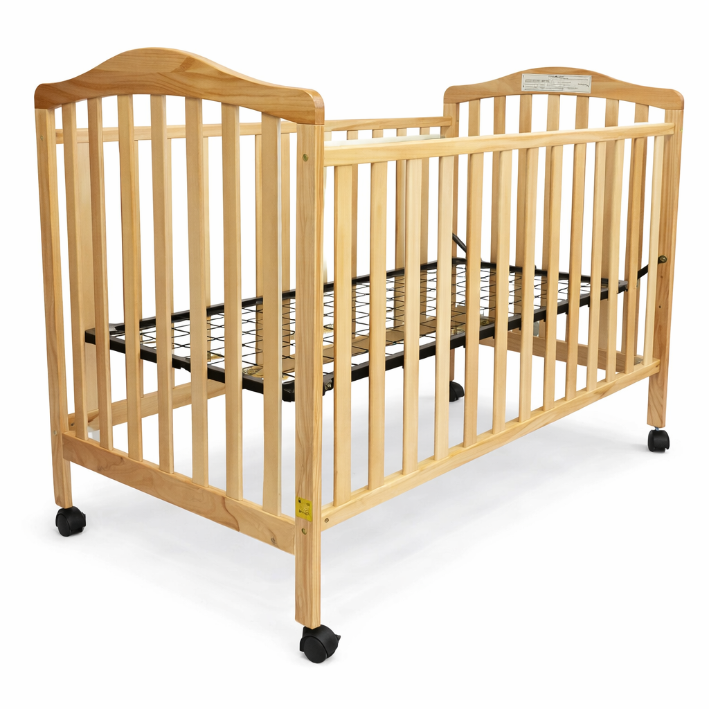 Wooden Baby Crib with Wheels