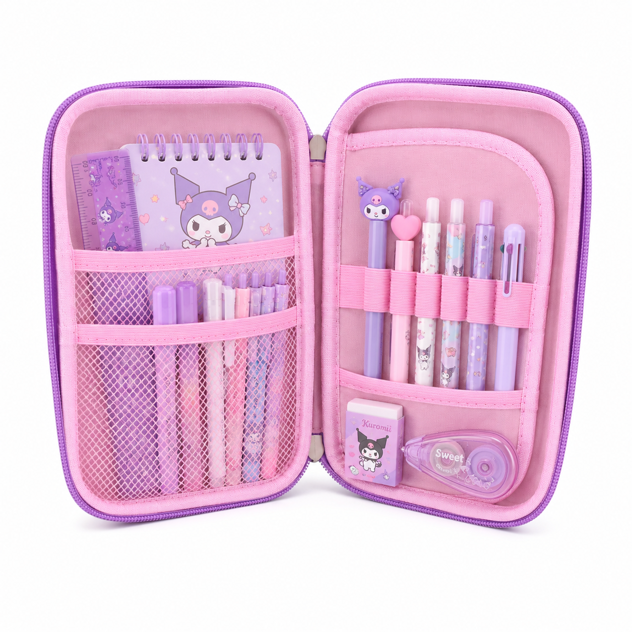 Cute Purple Double Layer Pencil Case for Kids