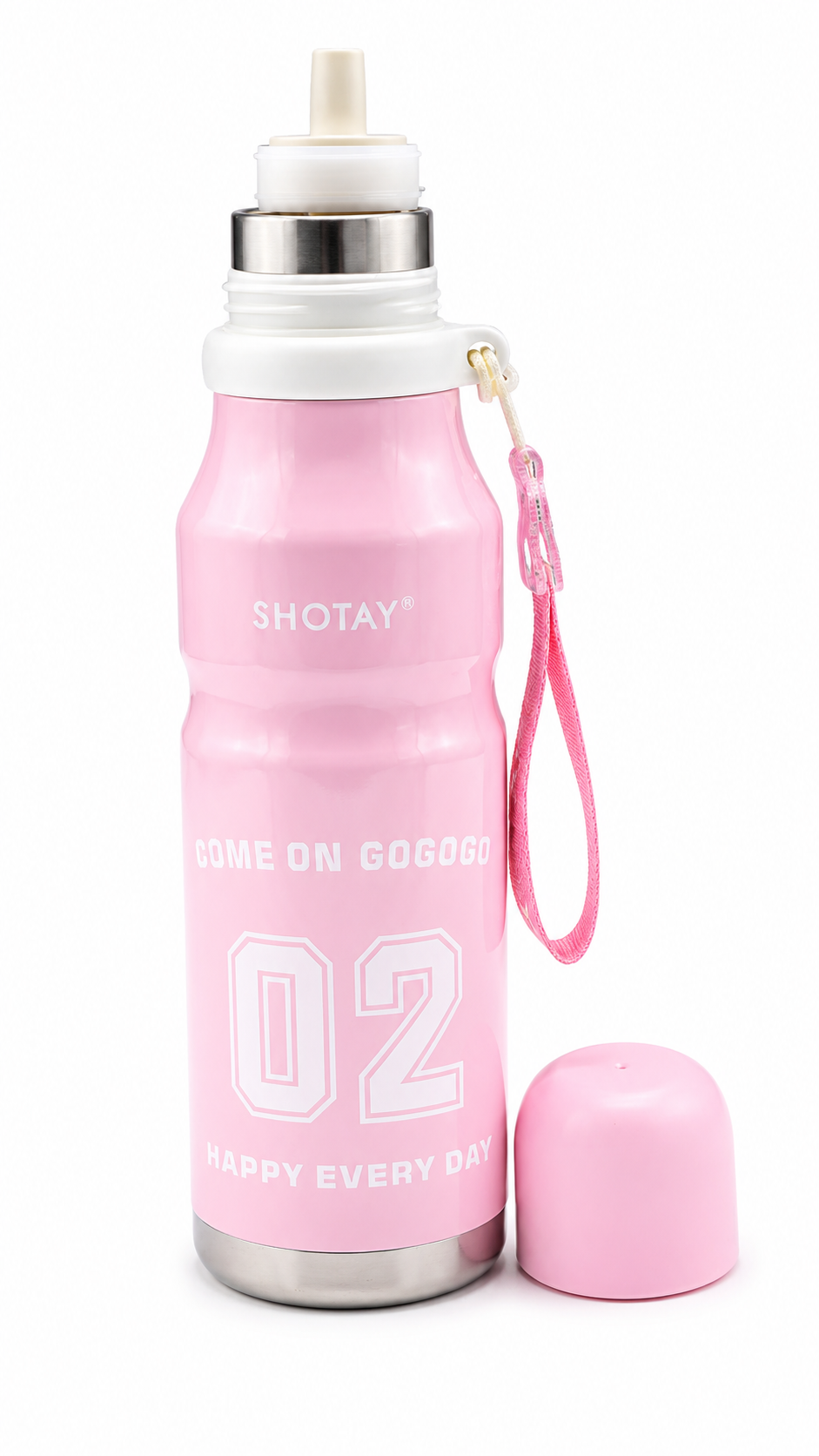 SHOTAY Stainless Steel Insulated Sports Water Bottle with Straw Pink