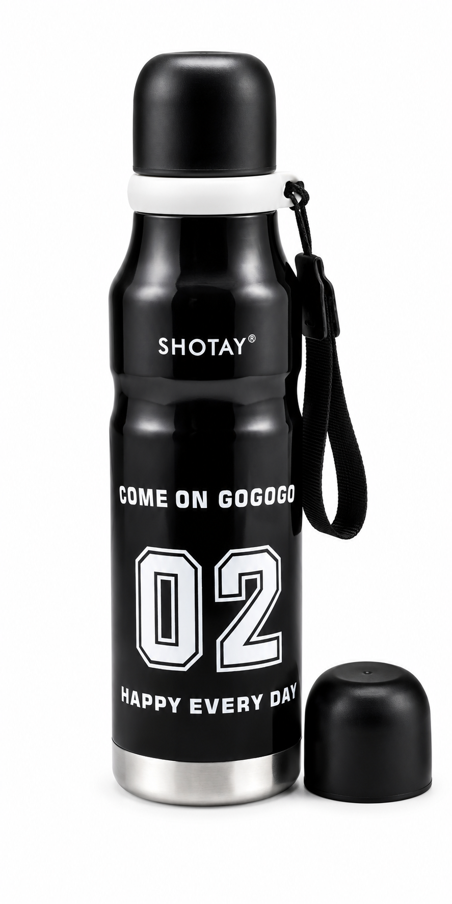 SHOTAY Stainless Steel Insulated Sports Water Bottle with Straw Black