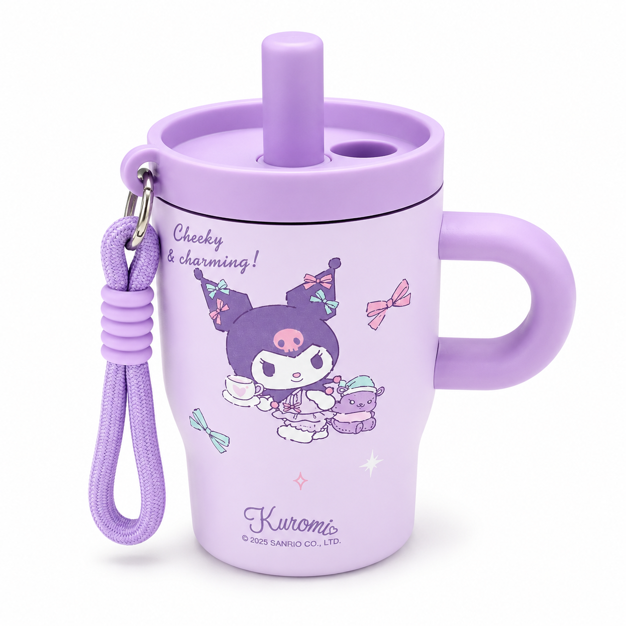 Kuromi Stainless Steel Kids Tumbler with Straw & Handle Purple