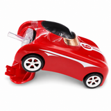 Kids Racing Car Water Bottle with Straw & Wheels Red