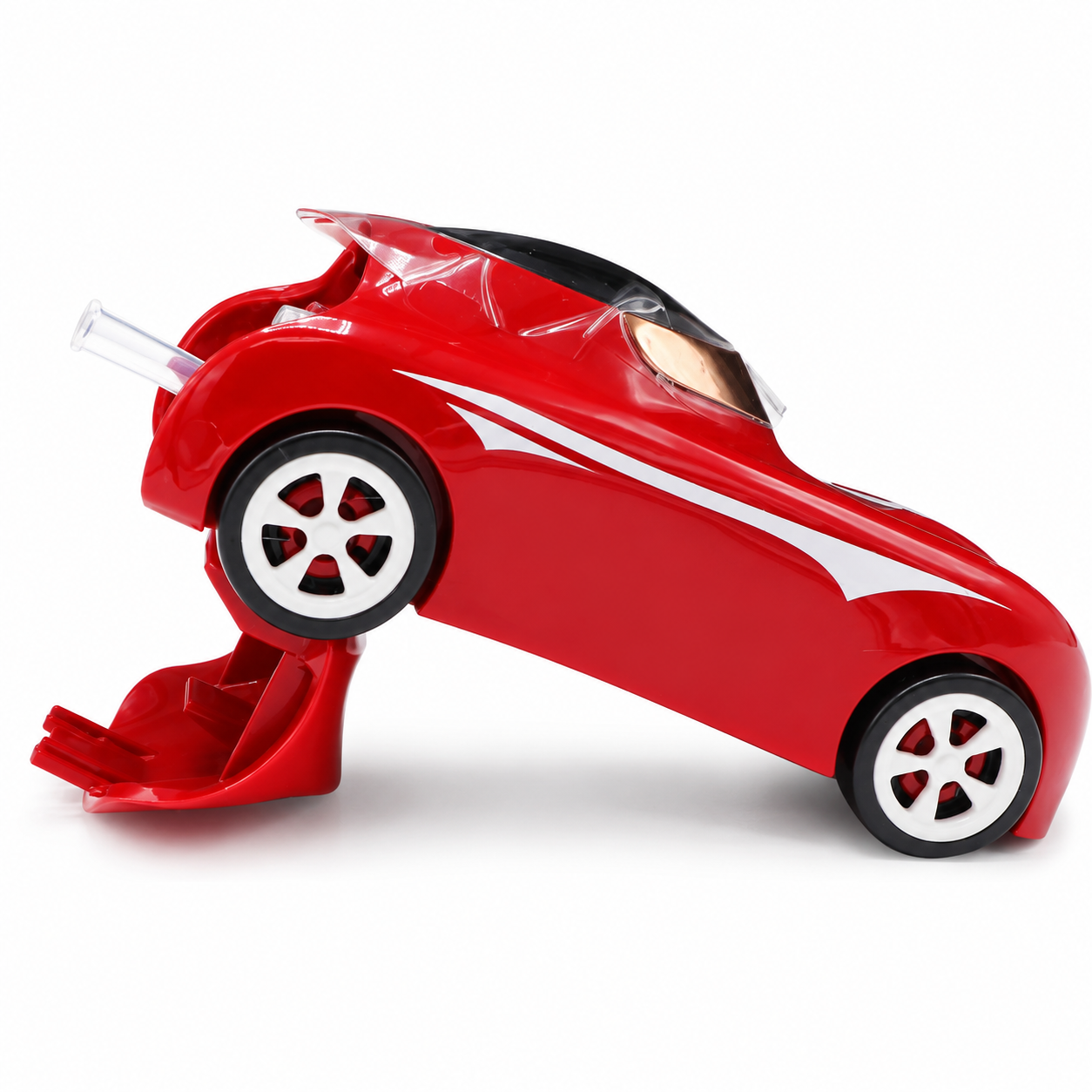 Kids Racing Car Water Bottle with Straw & Wheels Red