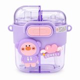 Cute Pig Dual Compartment Kids Water Bottle with Straw Purple