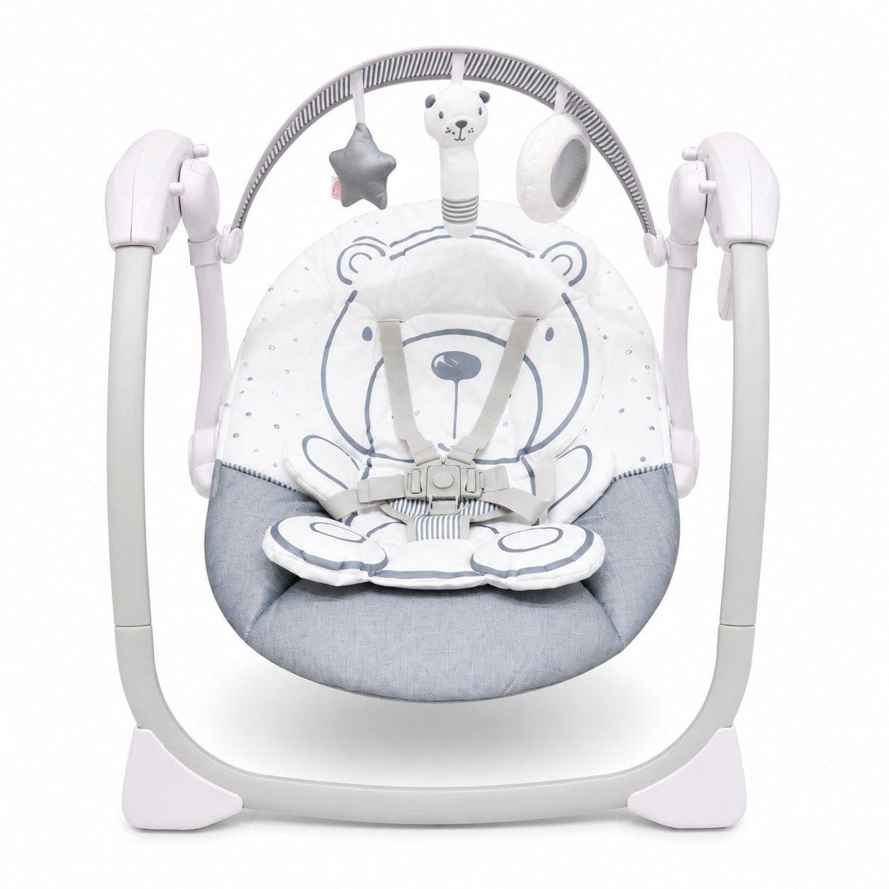 Electric Baby Swing with Music Toy Bar & 5 Point Safety Harness Grey Bear