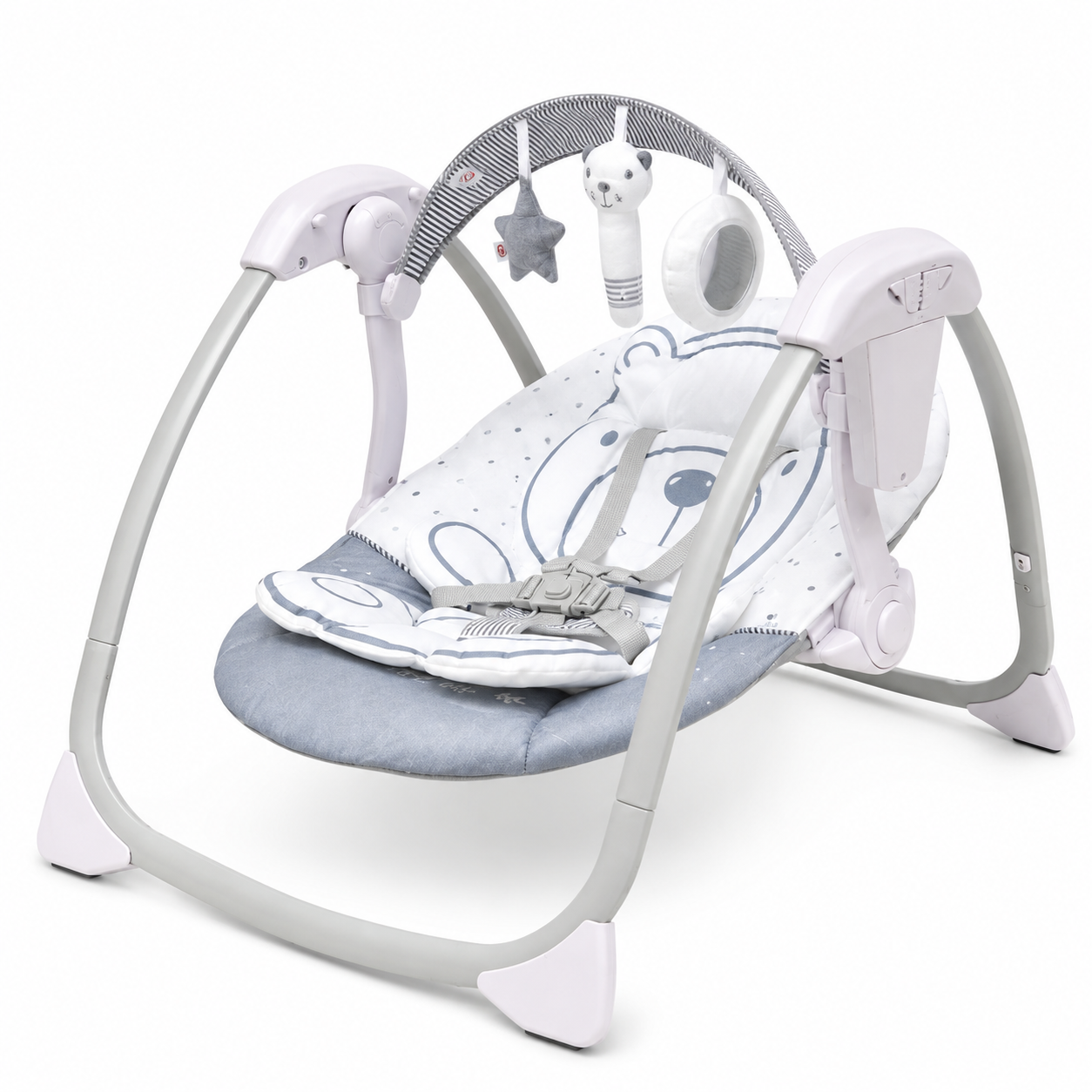 Electric Baby Swing with Music Toy Bar & 5 Point Safety Harness Grey Bear