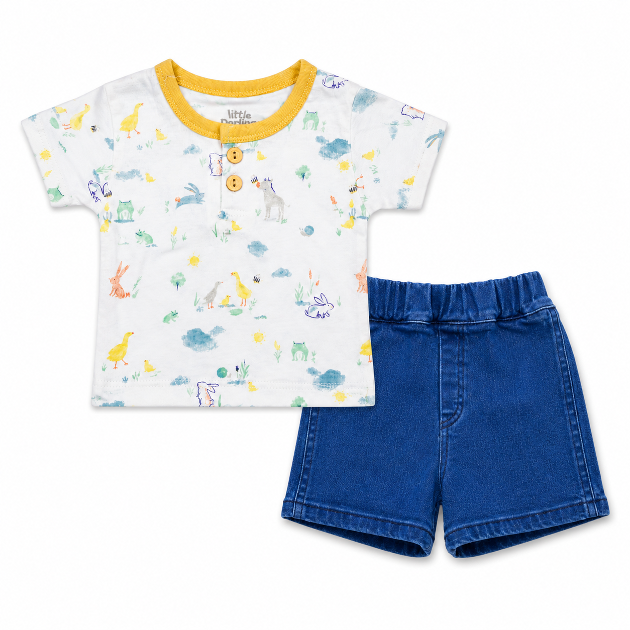 Boys Animal Print T Shirt with Denim Shorts Set by Little Darling