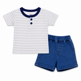 Boys Striped T Shirt with Denim Shorts Set | Little Darling