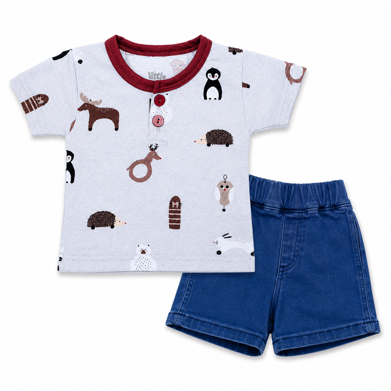 Boys 2 Piece Animal Print T Shirt & Shorts Set Little Darling