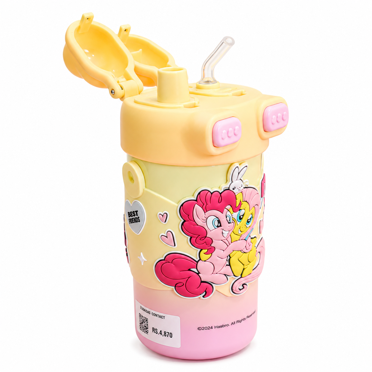 Kids Cartoon Double Straw Water Bottle