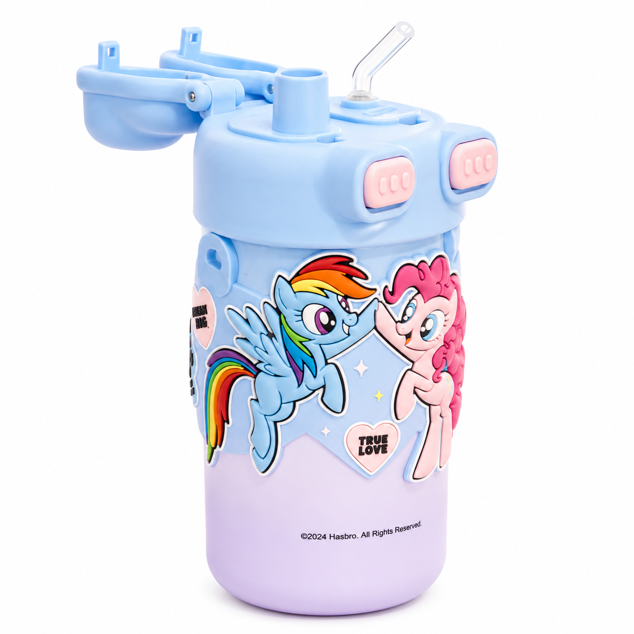Kids Pony Double Straw Water Bottle Blue