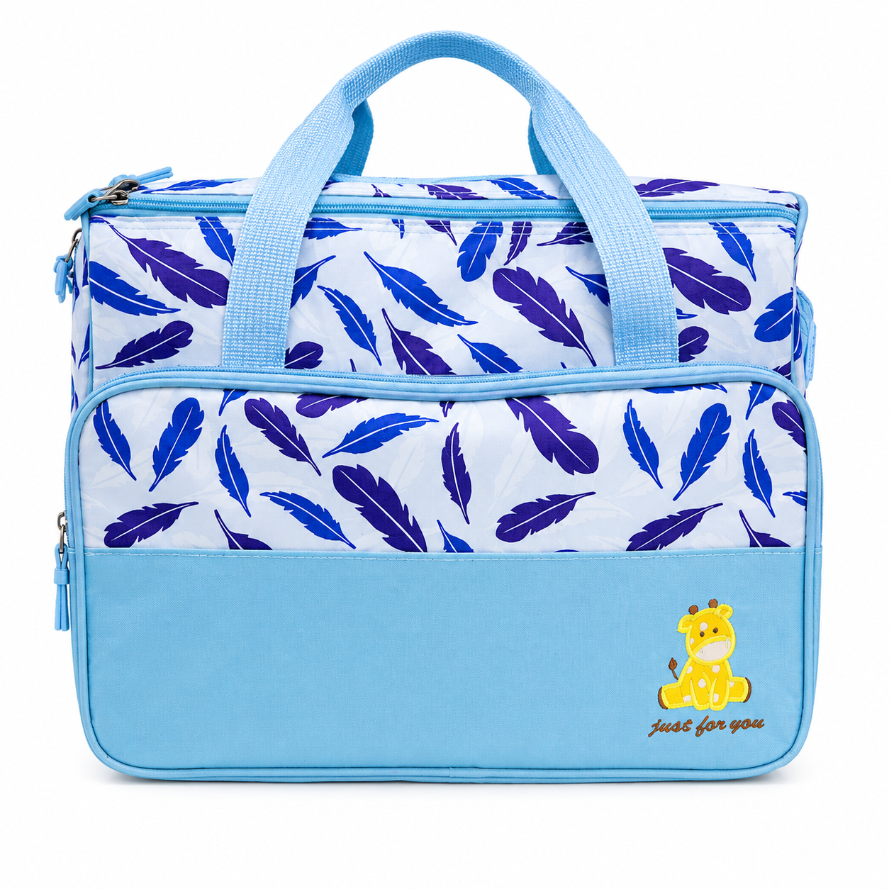 Large Baby Diaper Bag with Shoulder Strap  Blue Feather Print by Waterproof
