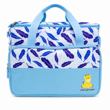 Large Baby Diaper Bag with Shoulder Strap  Blue Feather Print | Waterproof