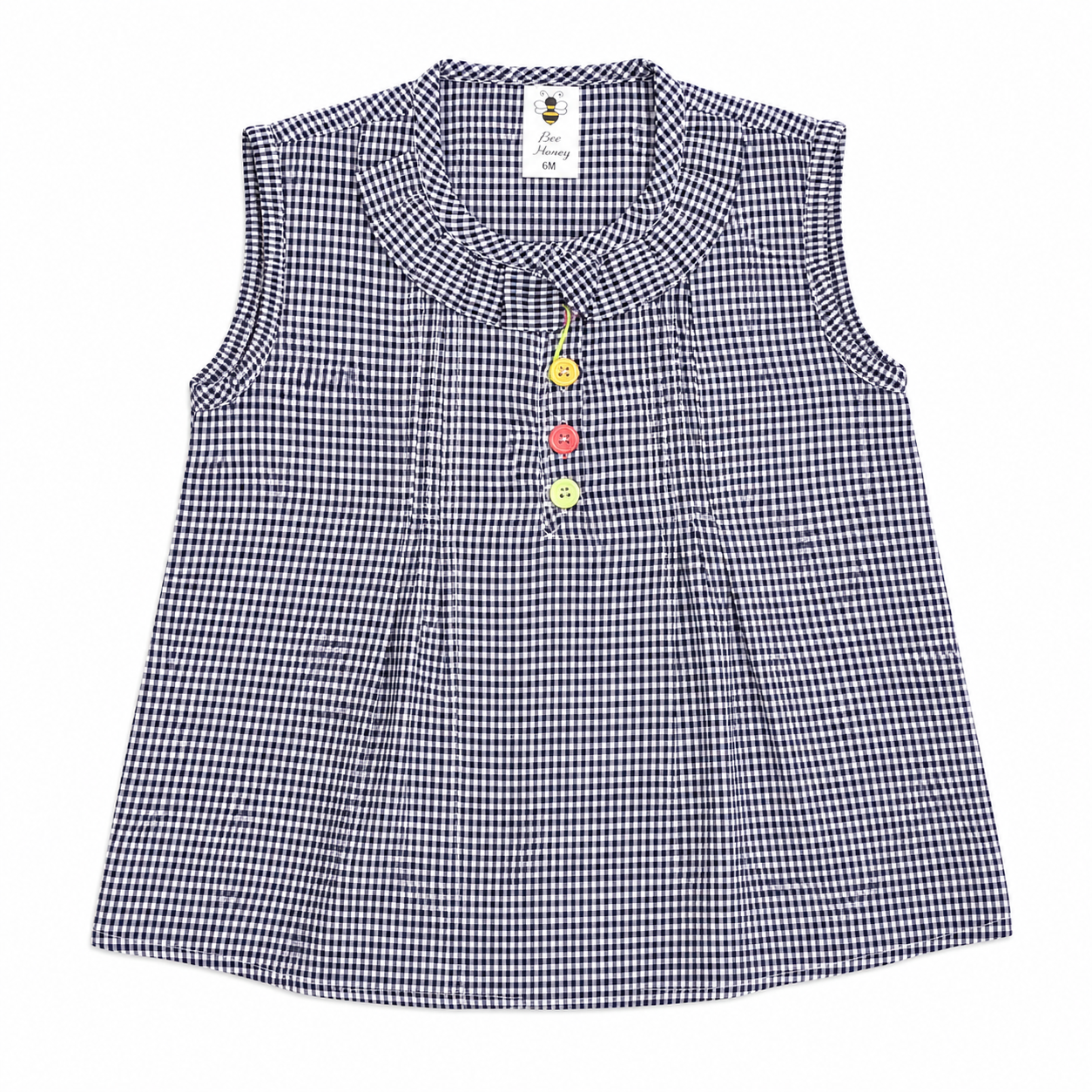 Girls Navy Check Sleeveless Top