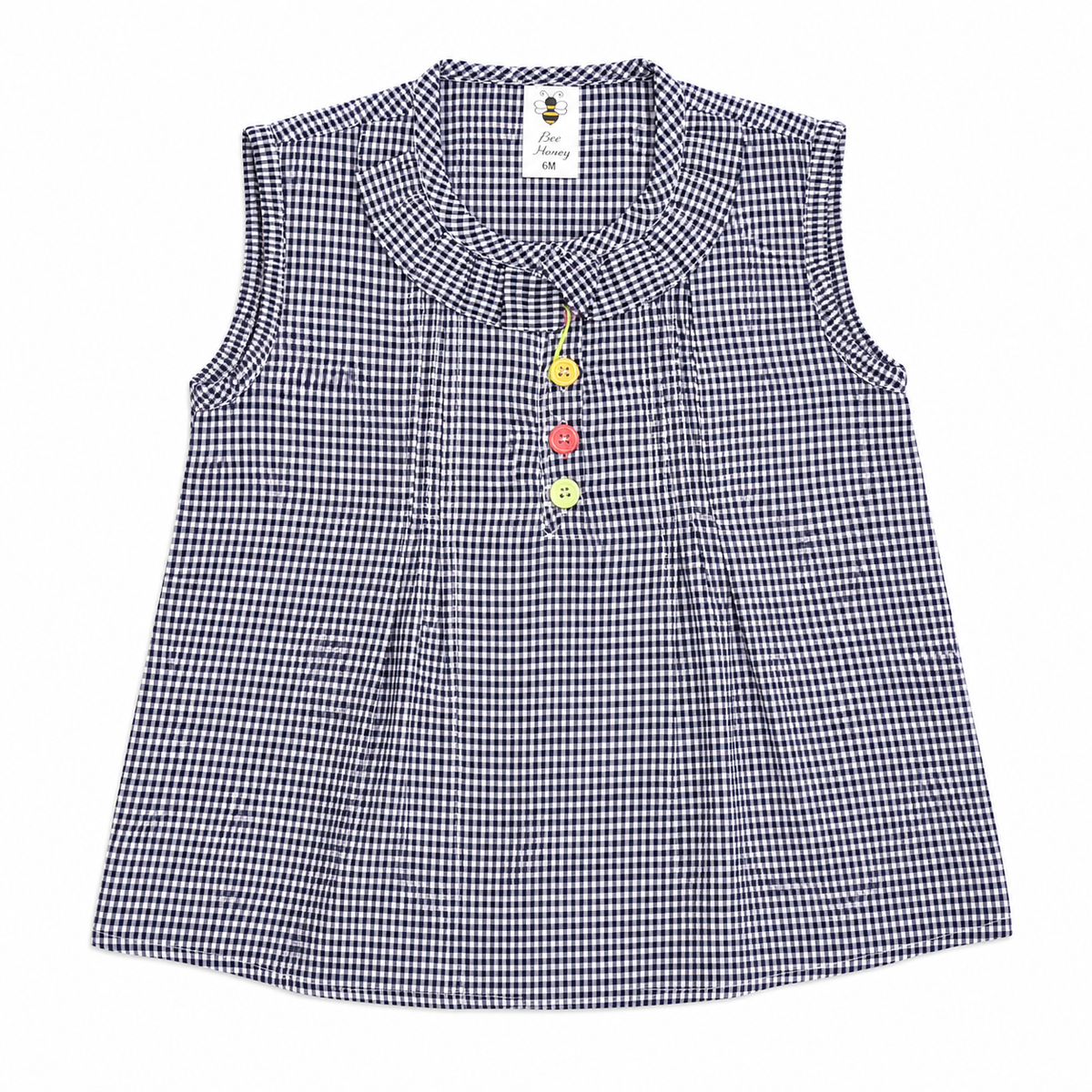 Girls Navy Check Sleeveless Top