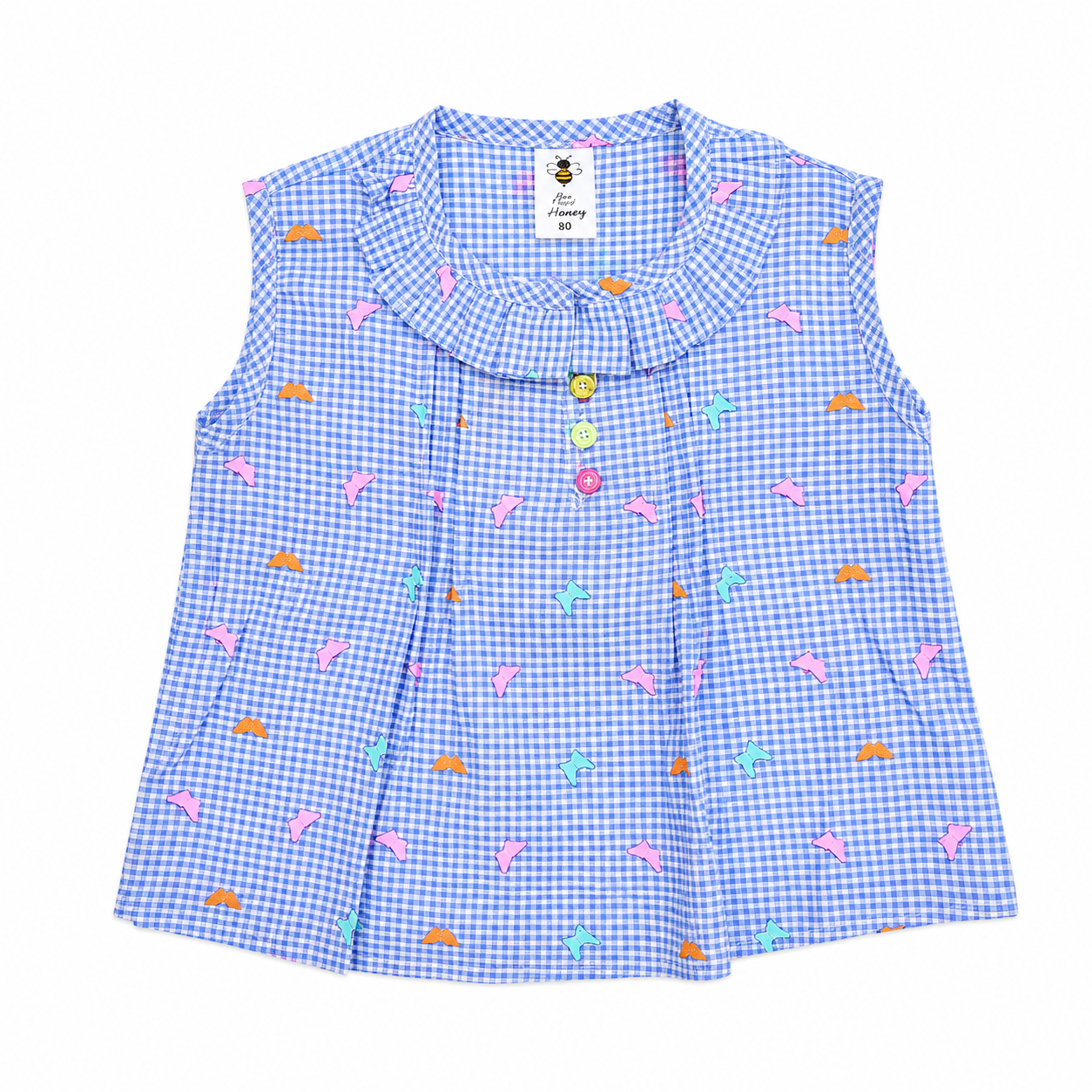 Girls Blue Check Sleeveless Top