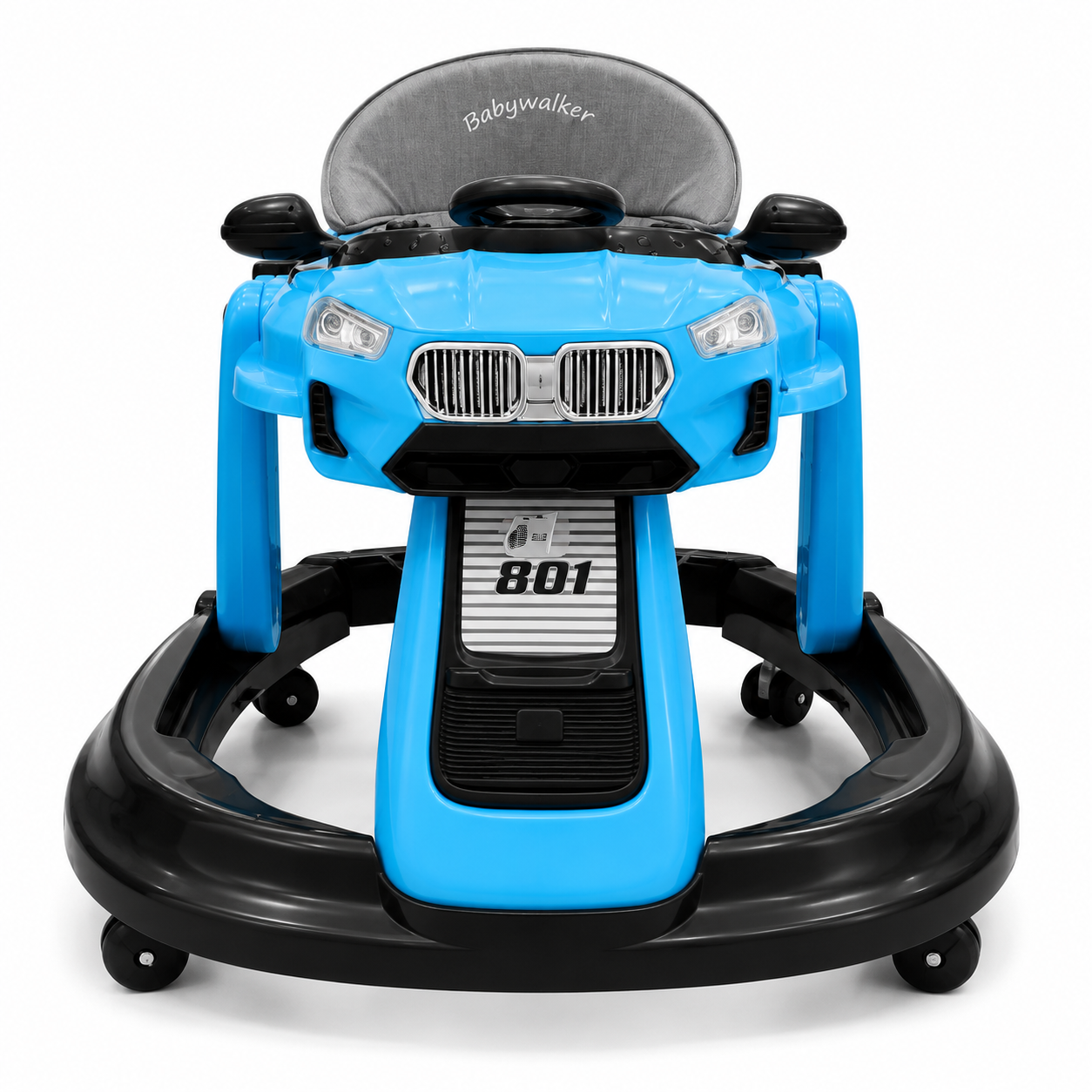 Luxury Car Design Baby Walker with Steering Wheel Blue & Black