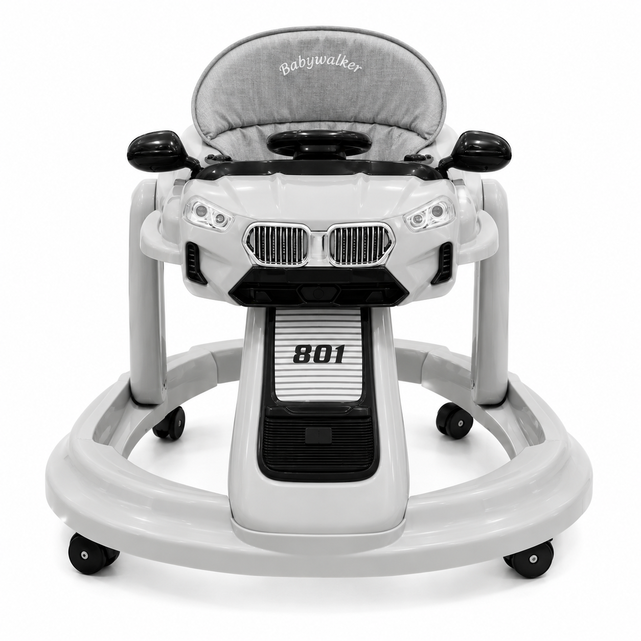 Luxury Car Design Baby Walker with Steering Wheel Grey