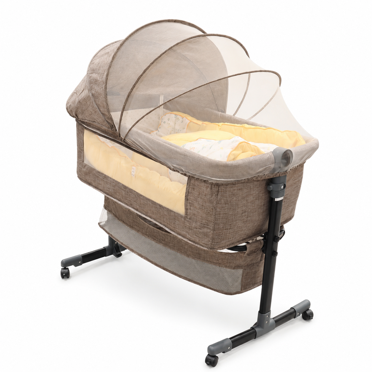 Portable Baby Bedside Sleeper Cot with Mosquito Net Brown