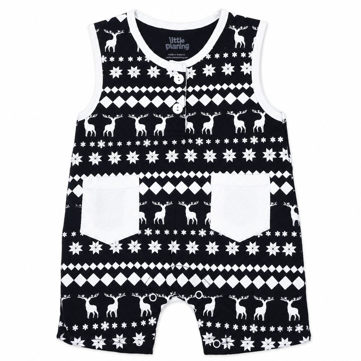 Baby Deer Print Sleeveless Romper with Pockets