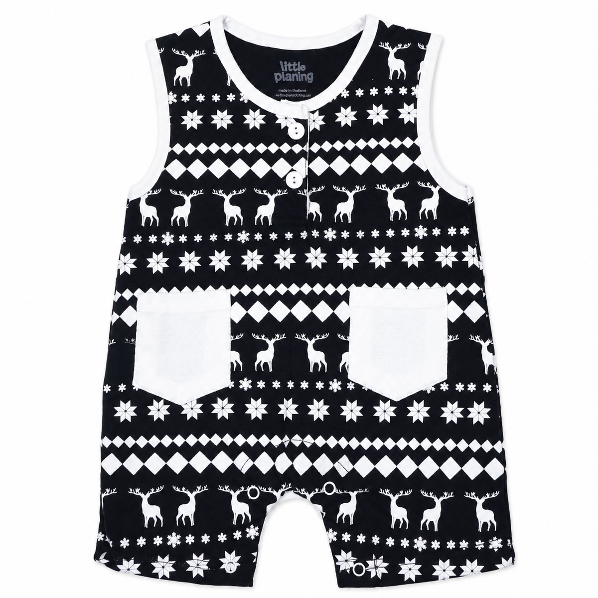 Baby Deer Print Sleeveless Romper with Pockets