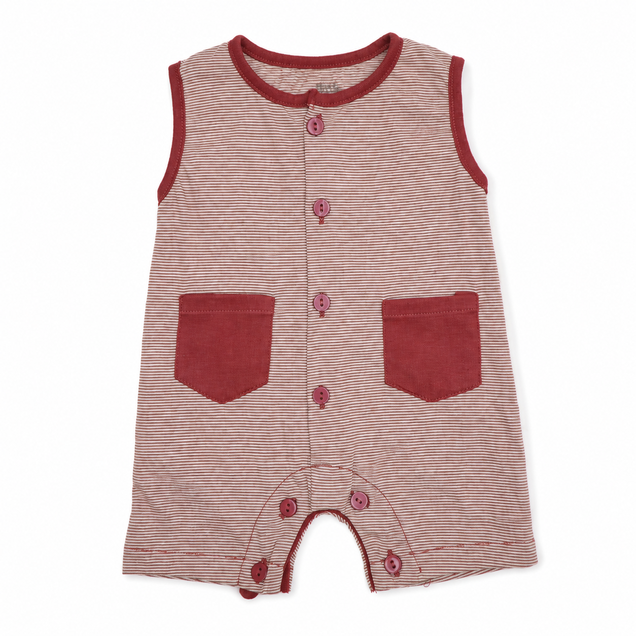 Baby Striped Sleeveless Romper with Front Pockets