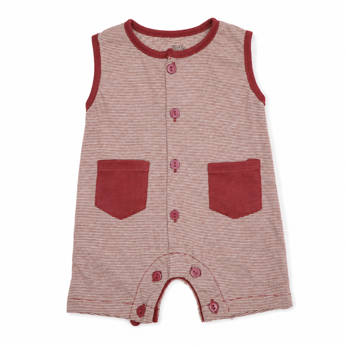 Baby Striped Sleeveless Romper with Front Pockets