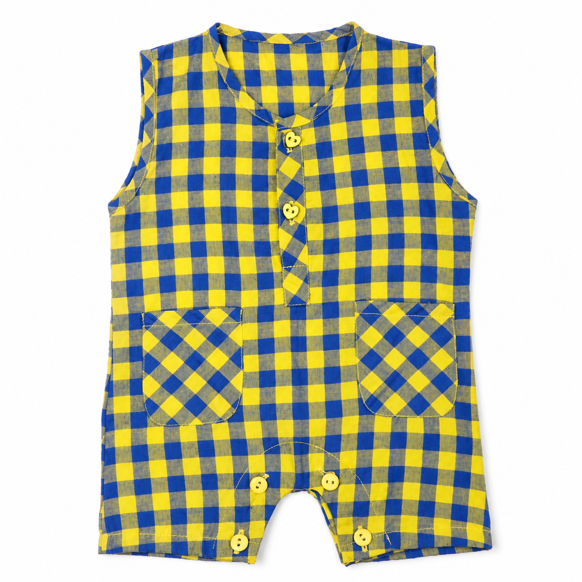Baby Checkered Sleeveless Romper with Pockets