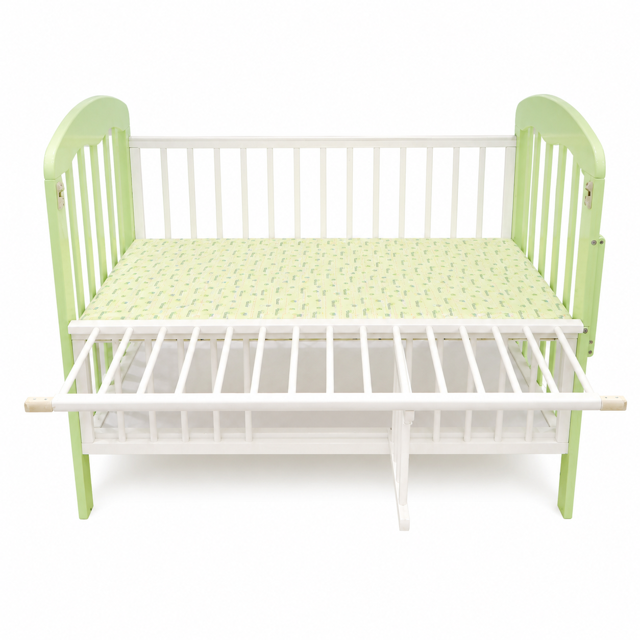 Wooden Baby Cot Green & White
